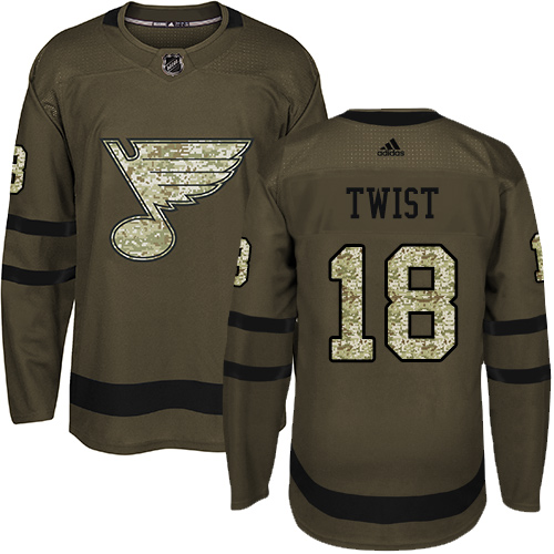 Adidas Blues #18 Tony Twist Green Salute to Service Stitched NHL Jersey - Click Image to Close